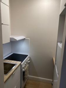 a small kitchen with a sink and a stove at Keskusta asunto Tampereella in Tampere