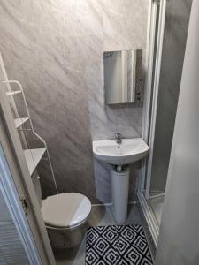 a small bathroom with a toilet and a sink at Lovely studio flat in Hackney Clapton in London