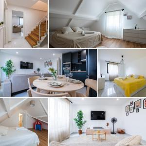 Un collage de fotos de un dormitorio y una sala de estar. en Lovely appartement proche Disney, en Vaires-sur-Marne