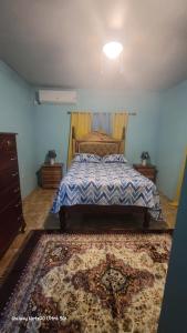 a bedroom with a bed and a rug on the floor at Tropical Paradise villa 1 in Ocho Rios