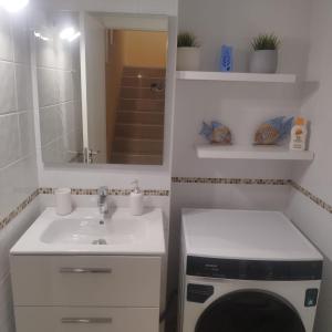 a bathroom with a sink and a washing machine at Garden City in Playa Fañabe