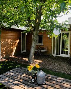 een huis met een boom in de tuin bij Bed and Breakfast: 'Bij ons Achter' in Helvoirt