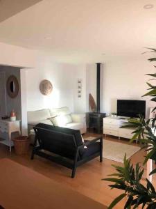 ein Wohnzimmer mit Sofa und Fernseher in der Unterkunft Santa Cruz Sunset in A dos Cunhados