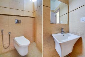 two pictures of a bathroom with a toilet and a sink at Hotel O Hosur Road Near PES University in Bangalore