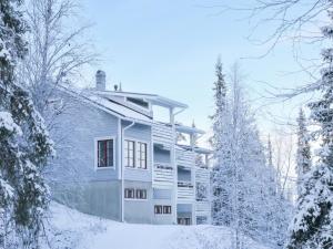 une maison recouverte de neige avec des arbres devant elle dans l'établissement Holiday Home Pulkka 3 by Interhome, à Tikkala