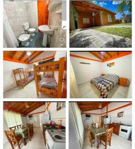 a series of four pictures of a bedroom and a house at Cabañas del Puente - Rio Grande San Luis in La Bajada