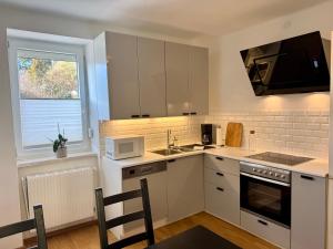 Kuchyň nebo kuchyňský kout v ubytování revLIVING Haus Clara am Berg mit kleinem Garten