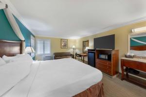 a hotel room with a large bed and a television at Best Western Harbour Inn & Suites Huntington - Sunset Beach in Huntington Beach