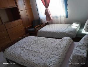 a bedroom with two twin beds and a window at AGAPI'S HOUSE in Sidirokastro