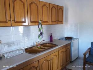 a kitchen with a sink and a refrigerator at AGAPI'S HOUSE in Sidirokastro