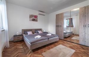 una camera da letto con un letto grande e uno specchio di 2 Bedroom Pet Friendly Home In Lazarici a Potpićan