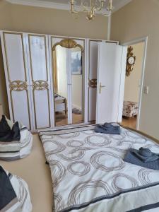 a bedroom with a large mirror and a bed at FeWo Fürst Metternich, Bad Elster in Bad Elster
