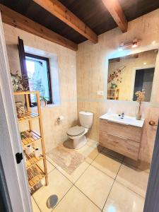 a bathroom with a toilet and a sink and a mirror at La Esmeralda in Hornedo +41 photos