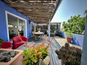a deck with plants and a table on a house at Casa Finchette rooftop apartment with panoramic views of Table Mountain in Cape Town +25 photos