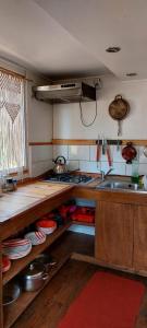 a kitchen with a sink and a counter top at Fundo tricahue in San Clemente