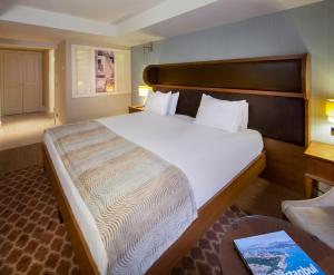 a hotel room with a large bed and a desk at Titanic Comfort Sisli in Istanbul