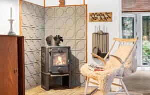 a living room with a stove and a chair at 2 Bedroom Lovely Home In Almind in Almind
