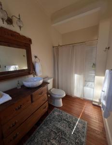 a bathroom with a sink and a toilet and a mirror at Tanglewood Inn in Greenville
