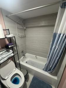 a bathroom with a toilet and a bath tub at Retreats at Fort-Lauderdale in Margate