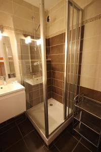 a bathroom with a shower and a sink at SOLARET 001 - Studio cabine, 4pers - Centre Bourg Saint Maurice in Bourg-Saint-Maurice