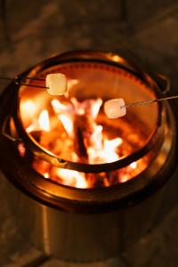 a close up of a stove with food in it at Vallum Cabins in Newcastle upon Tyne