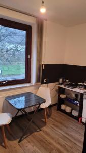 a room with a table and chairs and a window at City- und Messeapartment Hildesheim in Hildesheim