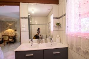 un baño con lavabo y espejo en La pergola, en Bergerac 12 fotos más