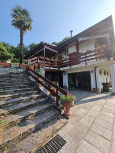 a house with a palm tree in front of it at Casa Seme di Faggio in Miasino
