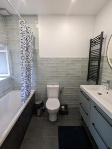 ein Badezimmer mit Toilette, Badewanne und Waschbecken in der Unterkunft Maison Bourgeoise classée 3 étoiles à 100 m des Bords de Loire avec parkings privés in Orléans