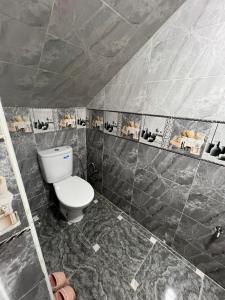 a bathroom with a toilet in a tiled room at Apartment in Safi quartier saida 2 in Safi +11 photos