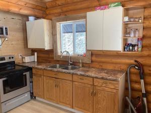 Cuina o zona de cuina de Log lofted rustic cabin in woods