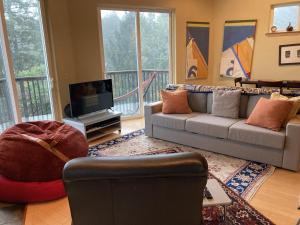 un soggiorno con un divano e una TV di Happy Hill Retreat a Shelter Cove