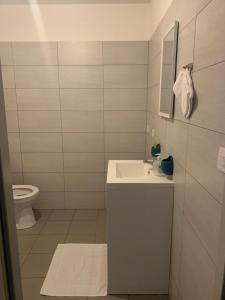 a white bathroom with a sink and a toilet at Maison aux portes de sologne in Vierzon