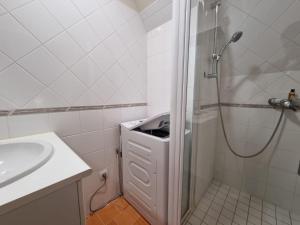 a bathroom with a shower and a sink at Appartement au centre de Richelieu in Richelieu +8 photos