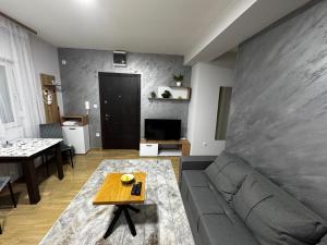 un soggiorno con un divano e un tavolo di Apartment Amistad Novi Sad a Novi Sad