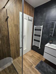 a bathroom with a shower and a toilet and a sink at DoubleC in Galaţi