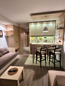 a kitchen and living room with a couch and a table at Tim 135 Konaci-Angella Centar in Kopaonik +10 photos