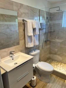 a bathroom with a sink and a toilet and a shower at Bel appartement N4 neuf de 2 chambres à Grand-Case in Grand Case