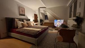 Postel nebo postele na pokoji v ubytování ModerneDG-Wohnung mit Homeoffice