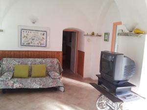 een woonkamer met een tv en een bank bij Alloggio Ulivo in Diano San Pietro