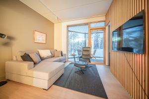 Televisyen dan/atau pusat hiburan di Frost Chalet by Aavalevi Holidays, Ski-in Ski-out, Mountain view