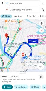 Captura de pantalla de un mapa de Google de un metro en Budget accommodation 3, en Bombay