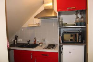 Una pequeña cocina con fregadero y microondas. en Le Saint-Georges - 2 à 4 pers - Ideal CNPE CHINON, en Chinon 2 fotos más
