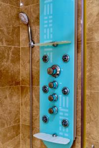 Una ducha con una puerta azul con botones. en Gauthier 5-Star Luxury Gem, en Casablanca 35 fotos más