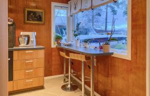 a kitchen with a counter and a window at Beautiful Home In Skodje in Vatne