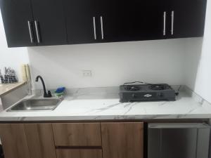 a kitchen counter with a sink and a stove at Económico práctico central in Cúcuta