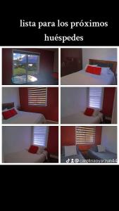 a collage of four pictures of a room with a bed at Cabaña carolina in Ralún