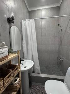 ein Badezimmer mit Dusche, Toilette und Waschbecken in der Unterkunft EmmaApart Comfort 11 in Astana