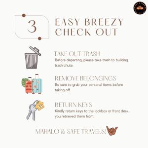 ein Flyer für ein Fast-Food-Restaurant mit einem Getränk und einer Checkliste in der Unterkunft Waikiki Palms in Paradise apts in Honolulu