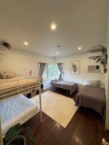 Un dormitorio con dos literas y una ventana. en 30 Elizabeth, en Sawtell
